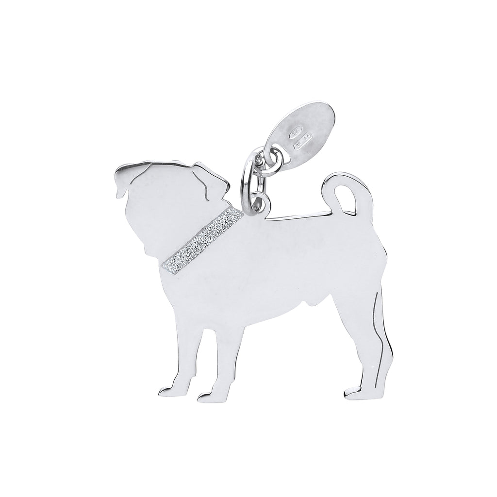 Pug Dog Breed Silhouette Pendant Necklace Solid Sterling Silver