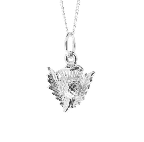 Sterling Silver Scottish Thistle Pendant Necklace Womens Mens