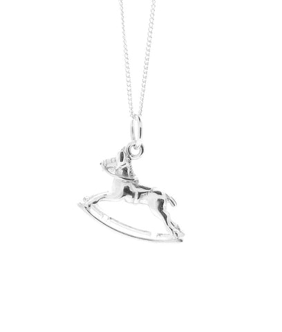 Children's Sterling Silver Rocking Horse Charm Pendant Necklace Girls
