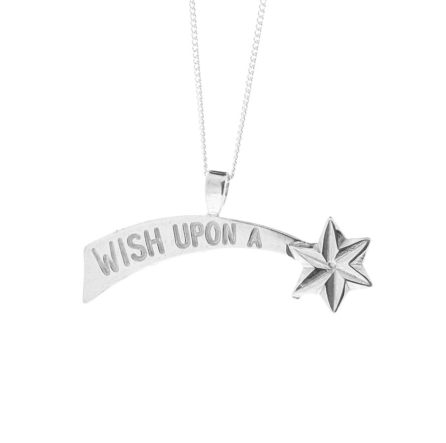 Sterling Silver Wish Upon a Star Shooting Star Pendant Necklace Children's Ladies