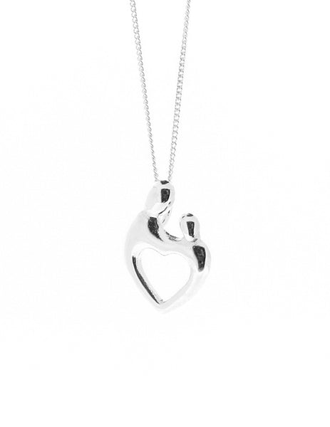 925 Sterling Silver Mother and Child Heart Shape Pendant Necklace Mother's Day Gift