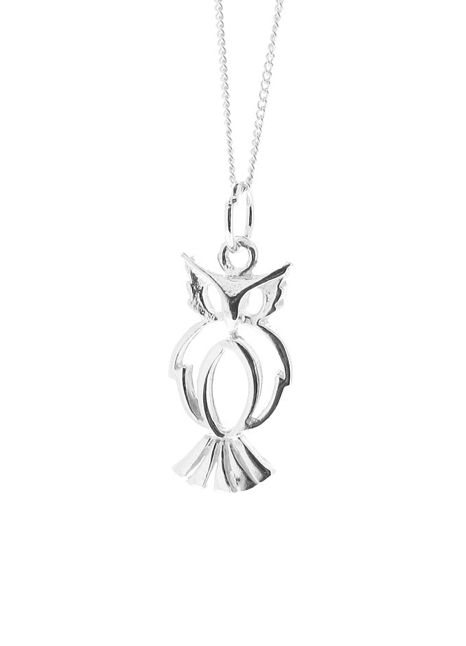 Sterling Silver Owl Pendant Necklace Mens Symbol of Wisdom Wealth