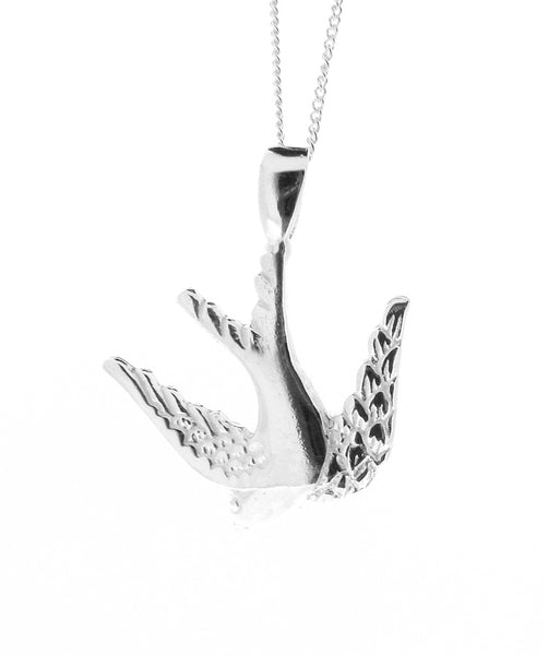 Sterling Silver Flying Swallow Bird Pendant Necklace