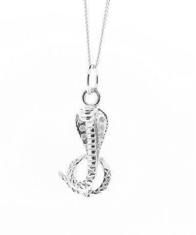 Solid sterling silver Coiled Cobra Pendant Necklace