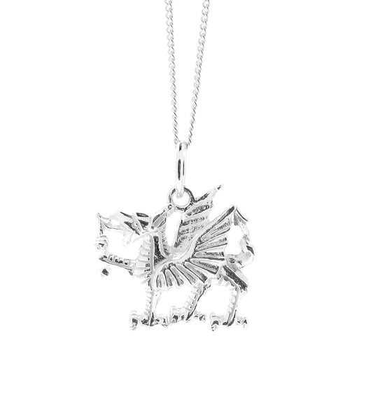 Sterling Silver Welsh Dragon Pendant Necklace Men's Ladies Welsh Jewellery 