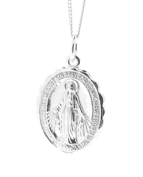 Sterling Silver Miraculous Mary Medal Pendant