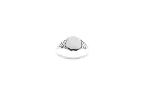 Children's Ladies Sterling Silver Engraved Oval Signet Ring