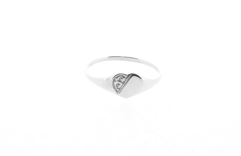 Sterling Silver Half Engraved Heart Shape Signet Ring Ladies Children's