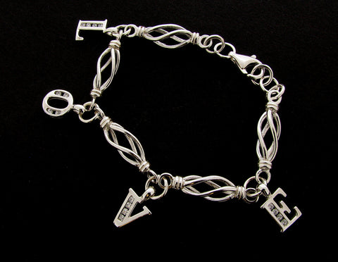 Sterling Silver Love Design Charm Bracelet 7.5"