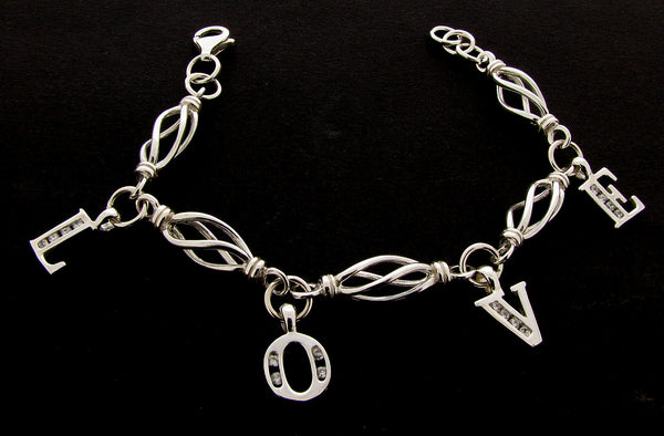 Sterling Silver Love Design Charm Bracelet 7.5"