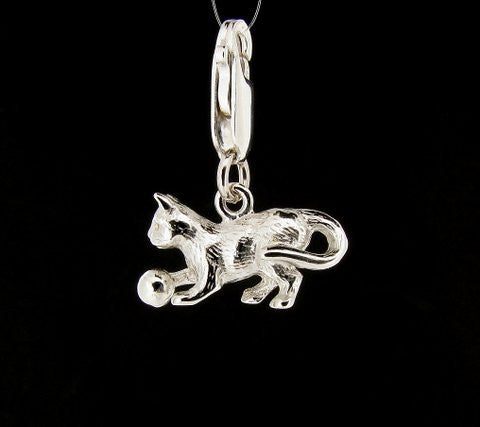 Cat & Ball Design Charm Sterling Silver