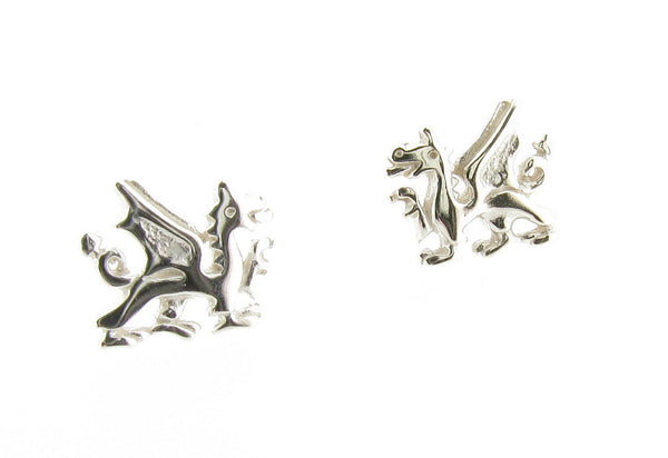 Solid Sterling Silver Welsh Dragon Stud earrings 