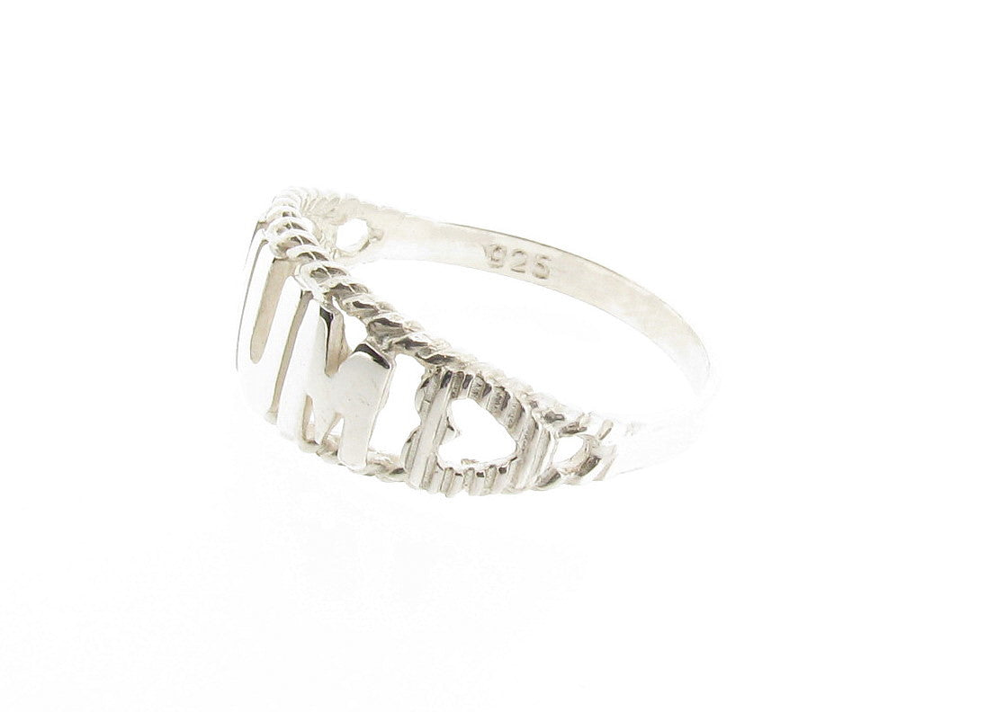 Sterling Silver Mum Ring with Hearts Birthday Mother's Day Gift