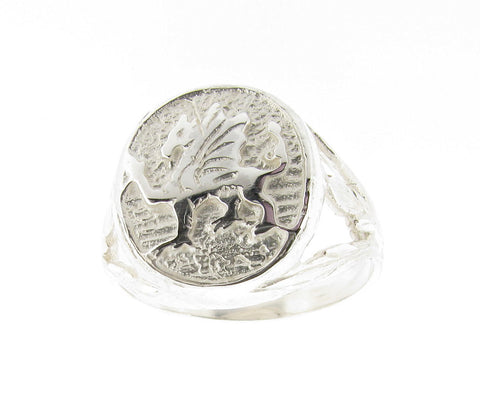 Men's Sterling Silver Welsh Dragon Oval Signet Ring