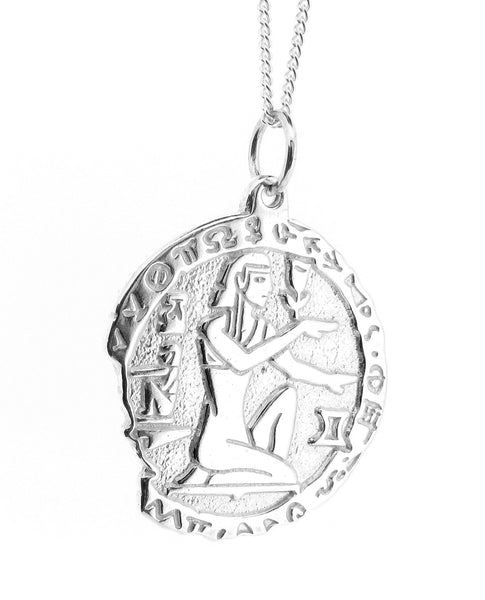 Sterling Silver Round Ancient Egypt Pendant Necklace with Hieroglyphics