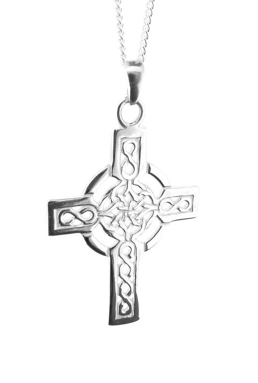 Sterling Mens Silver Irish Celtic Cross Infinity Knot Pendant Necklace