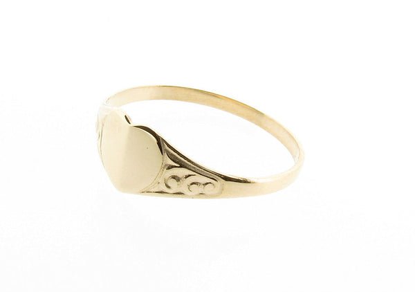 Eco Friendly 9 carat Yellow Gold Heart Engraved Signet Ring Eco Gold