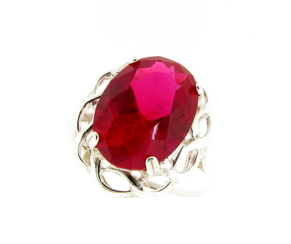 Created Ruby Oval Dress Ring Sterling Silver