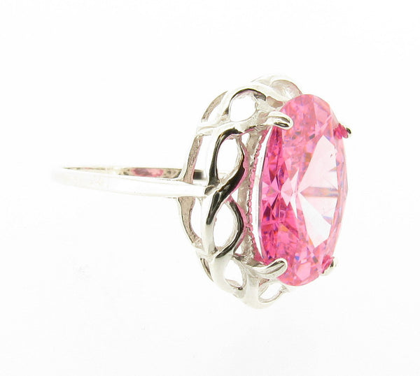 Pink Cubic Zirconia Oval Dress Ring Sterling Silver