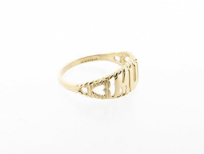 Solid 9ct Yellow Gold Mum Ring with Hearts Hallmarked