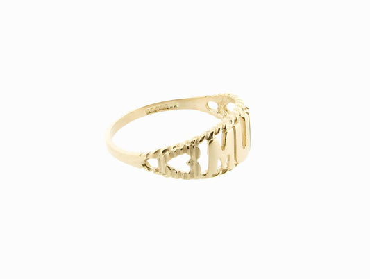 Solid 9ct Yellow Gold Mum Ring with Hearts Hallmarked