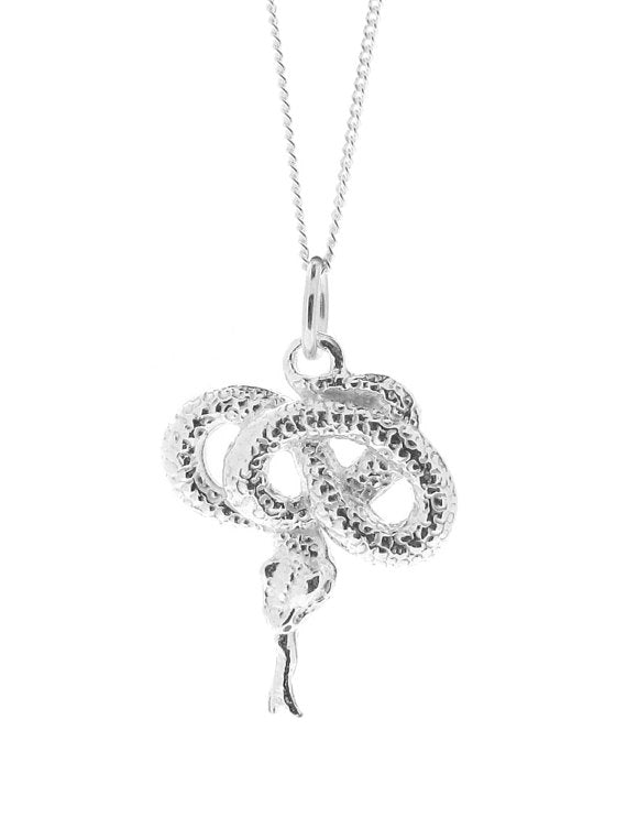 Men's Sterling Silver Coiled Snake Pendant Necklace Symbol of Fertility
