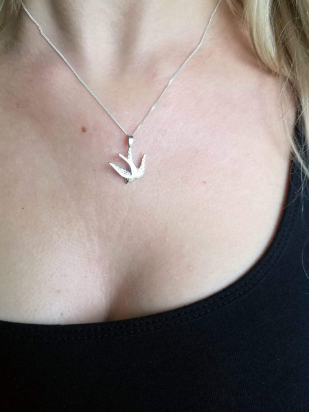 Womens Sterling Silver Swallow Pendant Necklace Symbolic Jewellery