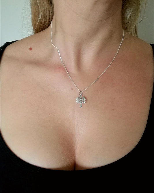 Sterling Silver Tree of Life Tree or Knowledge Pendant worn on model