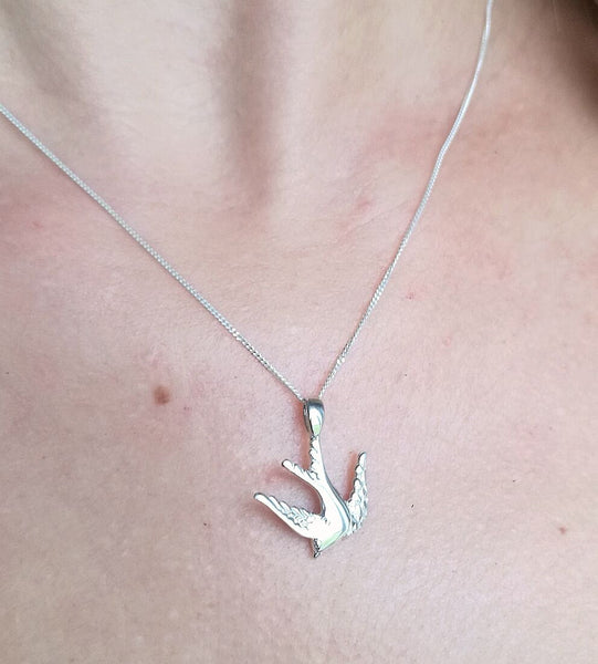 Ladies Sterling Silver Swallow Bird Pendant Necklace