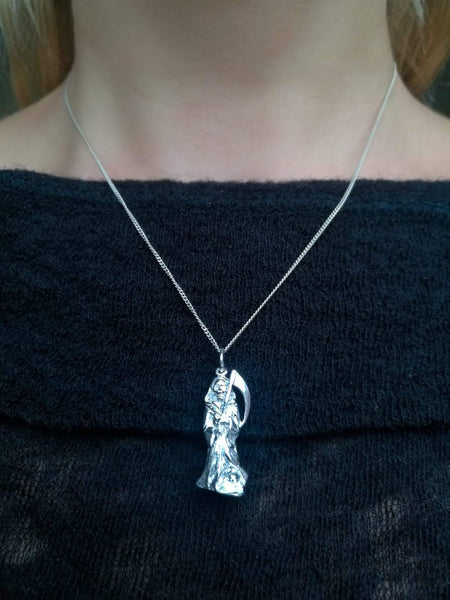 Women's Sterling Silver Grim Reaper Pendant Necklace