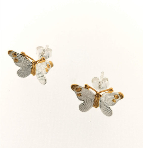 Large Sterling Silver and Gold Butterfly Stud Earrings Women's