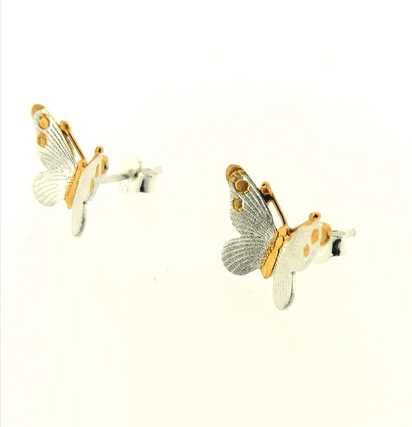 Butterfly Stud Earrings Sterling Silver & Gold Plated