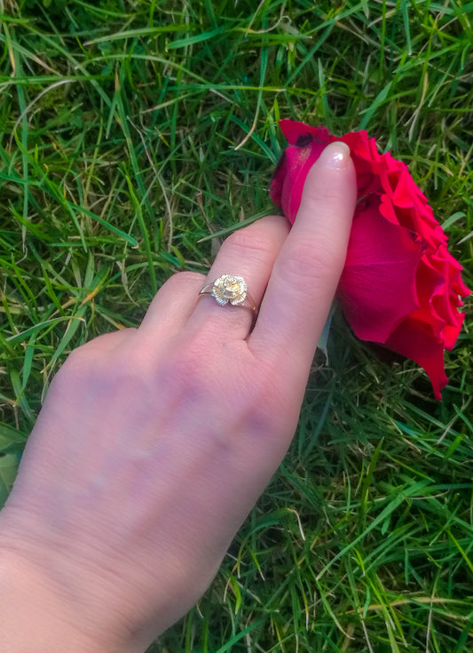 English Rose Flower Ring 9ct Yellow Gold