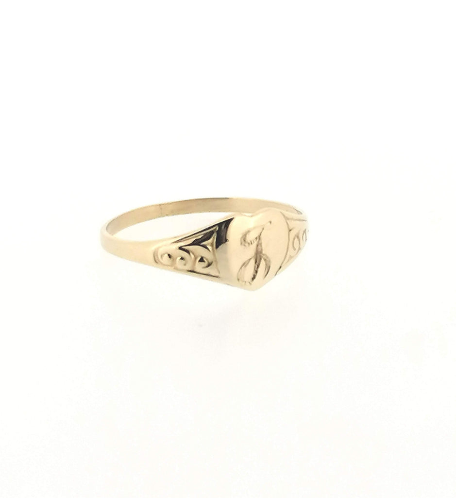 Custom Personalised Letter Engraving Solid 9ct Yellow Gold Heart Signet Ring Ladies
