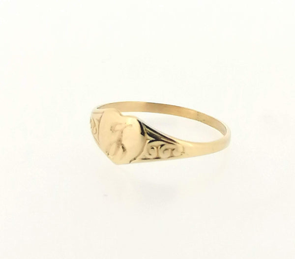 Personalised Script Letter Engraved 9ct Yellow Gold Heart Signet Ring