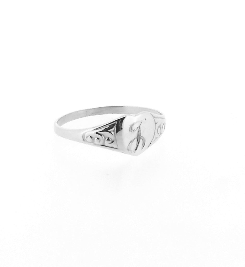 Custom Personalised Letter Engraved Heart Shape Ladies Signet Ring 925 Sterling Silver