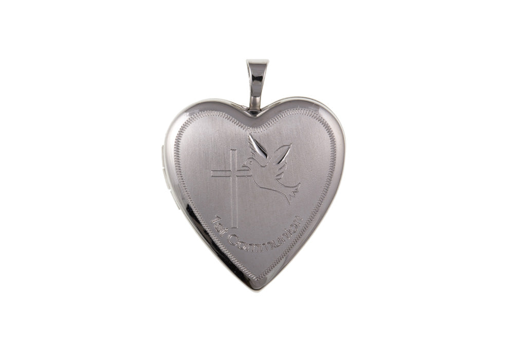 Holy First Communion Heart Shape Locket 925 Sterling Silver Gifts