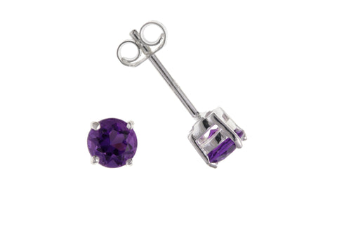Classic 5mm Round Natural Amethyst Stud Earrings Sterling Silver Ladies February Birthstone