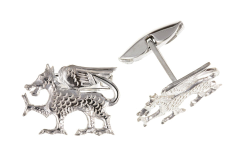 Sterling Silver Welsh Dragon Emblem Mens Cufflinks