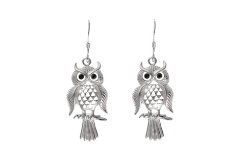 Owl Drop Earrings Solid sterling silver
