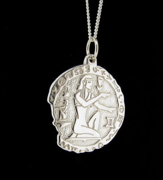 Sterling Silver Ancient Egyptian Pendant Disc with Hieroglyphics