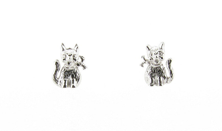 Sterling Silver Small Cat Stud Earrings Ethical Eco-Friendly
