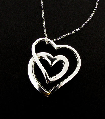 Eco Friendly Sterling Silver Double Heart Eco Silver Pendant Necklace Two Hearts in One