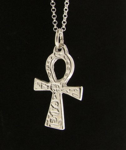 Mens Sterling Silver Egyptian Ankh Cross Pendant Necklace Symbol of Fertility Eternal Life