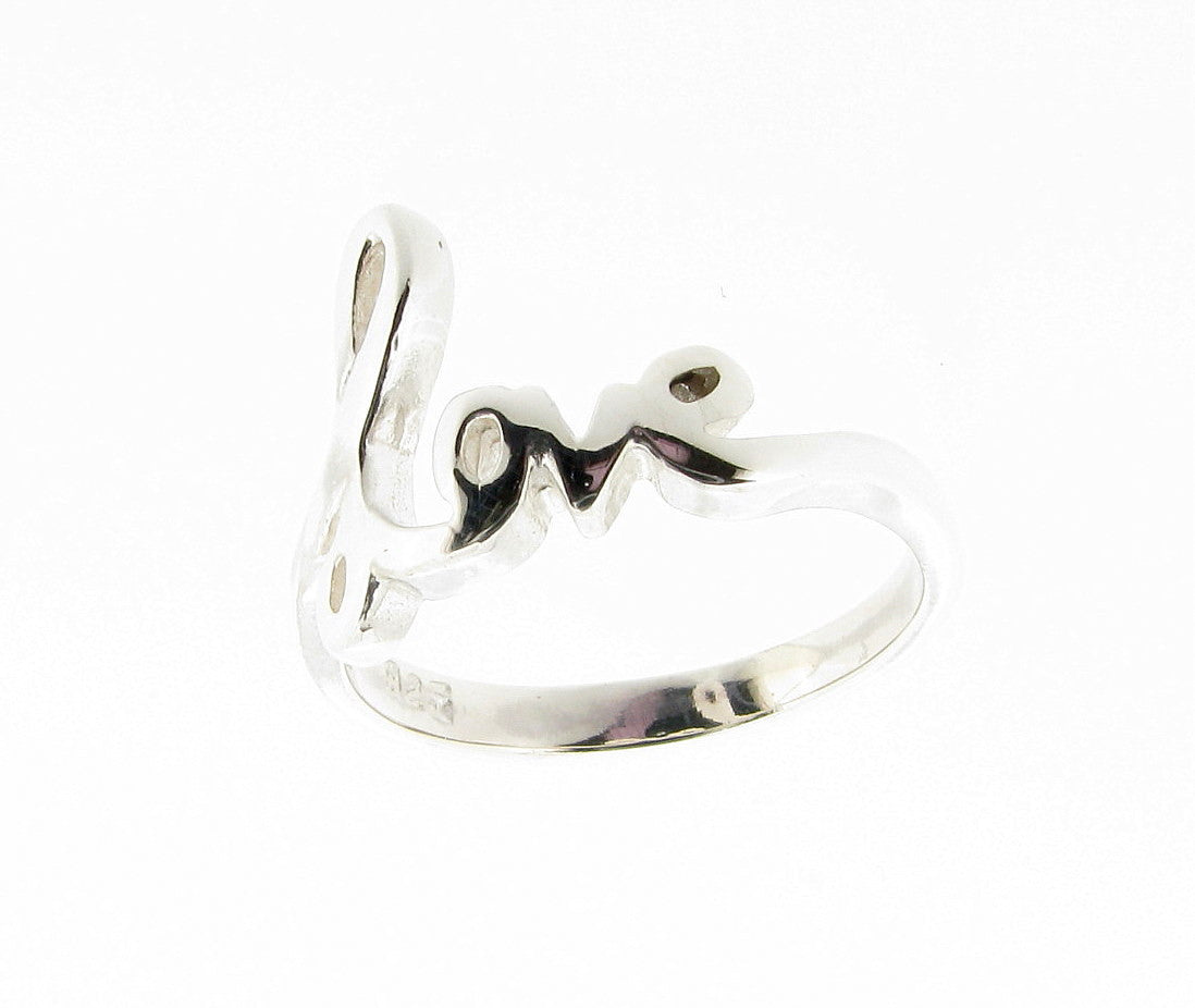 Sterling Silver Love Script Word Ring Ladies