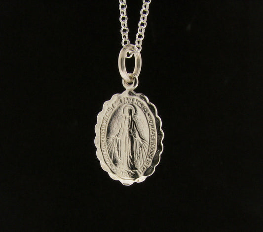 Sterling Silver Small Miraculous Mary Medal Pendant