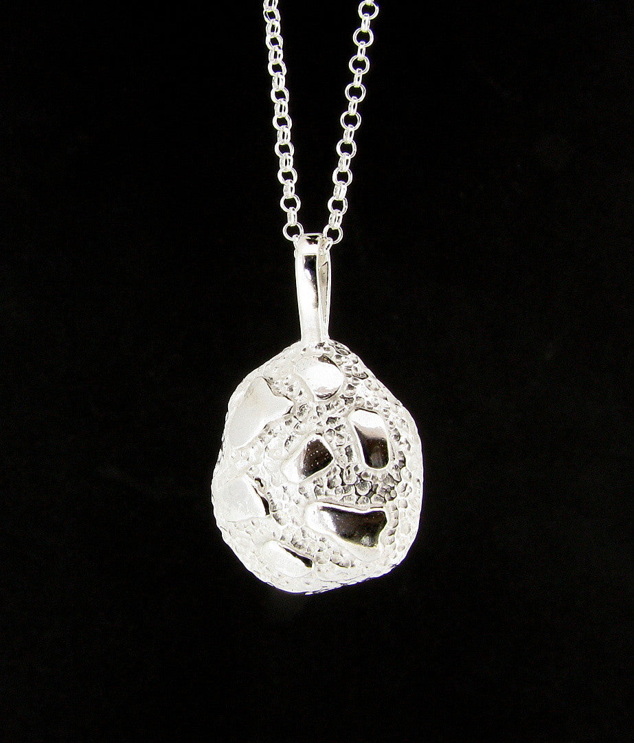 Solid Sterling Silver Nugget Pendant Necklace Men's Women's