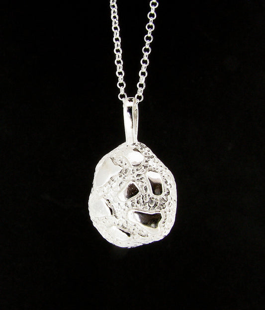 Solid Sterling Silver Nugget Pendant Necklace Men's Women's