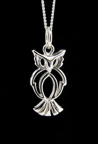 Men's Sterling Silver Owl Amulet Pendant Necklace Symbol of Wisdom Wealth