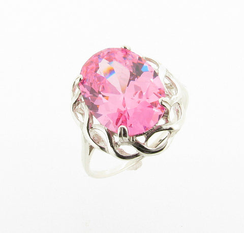 Pink Cubic Zirconia Oval Dress Ring Sterling Silver